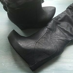 Knee length wedge boots